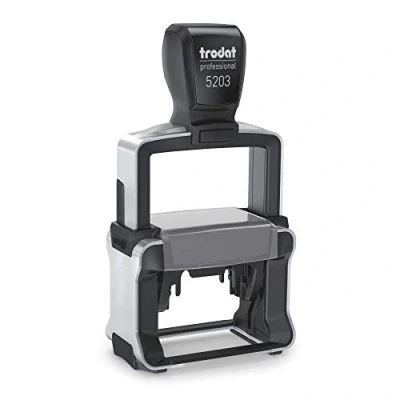 Image of Trodat Professional 5203 Personalised Custom Office and Business Stamp Allows Up to 6 Lines of Text Impression Size 47 x 26 mm Brushed Aluminium Finish
