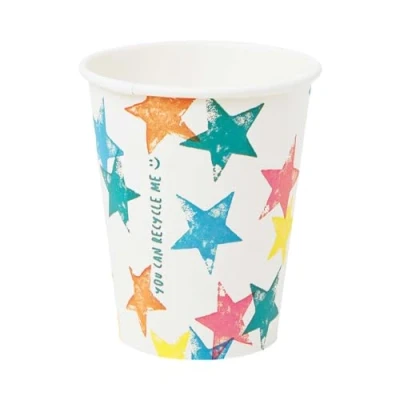 Image of Talking Tables Pack of 8 STAR Paper Cups (225ml / 8oz) Rainbow Party Supplies, Home Recyclable, ECO Friendly, Unisex Disposable Tableware for Kids Birthdays, Garden Picnic, BBQ, STARCUPS, BB CUP