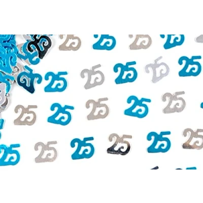 Image of 14g Blue &amp; Silver 25th Birthday Confetti Foil Metallic Glitz Table Scatter Sprinkles Age Bday Party Decorations