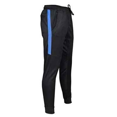 Image of Men Gym Slim Fit Trousers Tracksuit Bottoms Sports Joggers Sweat Track Pant Boys Running Exercise Causal Trouser (Small, Black with Navy Stripe)