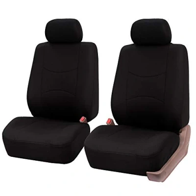 Image of FH Group Front Set Cloth Car Seat Covers for Low Back Seats with Removable Headrest, Universal Fit, Airbag Compatible, Cover SUV, Sedan, Van, Black