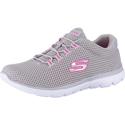 Image of Skechers Womens Summits Artistry Chic Sneaker, Gray Mesh Hot Pink Trim, 6 UK