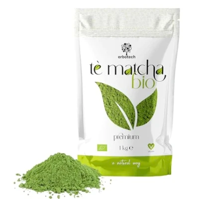 Image of ERBOTECH Organic Matcha Tea, Japanese Green Tea Powder, 1kg Bag, 100% Natural Multivitamin, Vegan. Ideal for Desserts, Smoothies