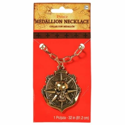 Image of Amscan 846351 55 Pirate Compass Medallion Necklace, Gold