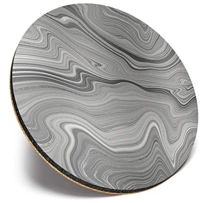 Image of Round Single Coaster BW Grey Marble Stone Ink Art Glossy Quality Coasters Tabletop Protection for Any Table Type #43001