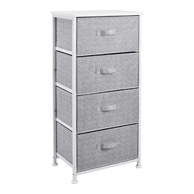 Image of Amazon Basics Fabric 4 Drawer Storage Organiser Unit with Durable Steel Frame and Removable Drawers, White