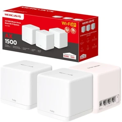 Image of Mercusys Mesh WiFi, Wifi 6 1500 Mbps, Coverage up to 6,000 ft²(550 m²), Connect 100 Devices, 1024 QAM,Full Gigabit Ports, Dual Band Extender Booster, App Control,Halo H60X(3 pack)