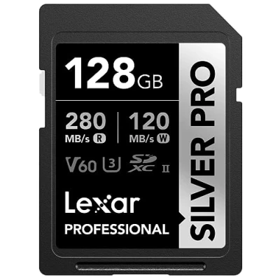 Image of Lexar 128GB Professional SILVER PRO SDXC Memory Card, UHS II, C10, U3, V60, Full HD &amp; 4K Video, Up To 280MB/s Read, for Photographer, Videographer, Enthusiast (LSDSIPR128G BNNNU)