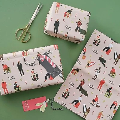 Image of Ginger Ray Christmas Santa Baby 2 Sheets of Gift Wrapping Paper &amp; 4 Tags Present Wrap Set