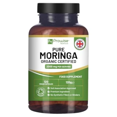 Image of Organic Moringa Capsules 2000mg 120 Vegan Leaves Oleifera Leaf Supplement 100% Natural Soil Association Certified (Not Tablets)