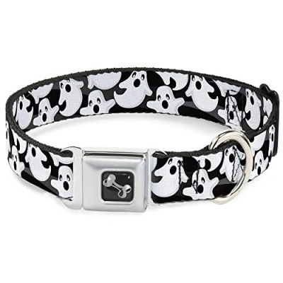 Image of Buckle Down Dog Collar Seatbelt Ghosts Scattered Black White 15 to 26 Inches 1.0 Inch Wide, Multicolor (DC W30785 L)