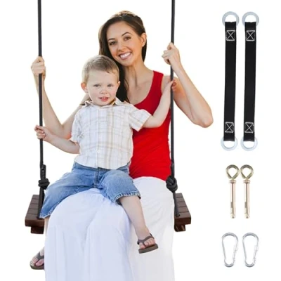 Image of PELLOR Wooden Swing Seat, Carbonized Beech Wood Set Tree Swings for Kids Children Adults Indoor &amp; Outdoor Garden Play, Max Load 550lbs (Brown)