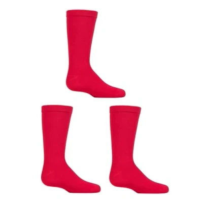 Image of SockShop Boys and Girls 3 Pair Plain Bamboo Socks with Comfort Cuff Handlinked Toes Red 4 6 (13 14 Years)