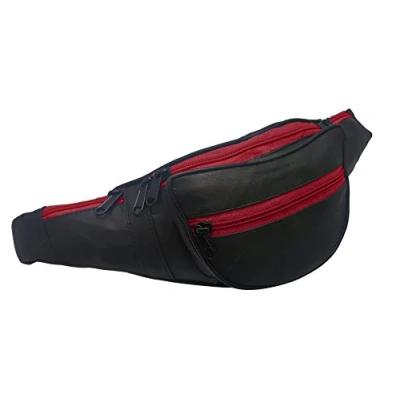 Image of ODS:UK® Real Leather Bum Waist Bag Travel Holiday Money Belt Pouch Black Change BUMBAG (Red/Black)