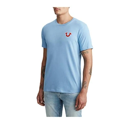Image of True Religion Men&#039;s Buddha Logo Short Sleeve Tee T Shirt, Oasis Blue, S