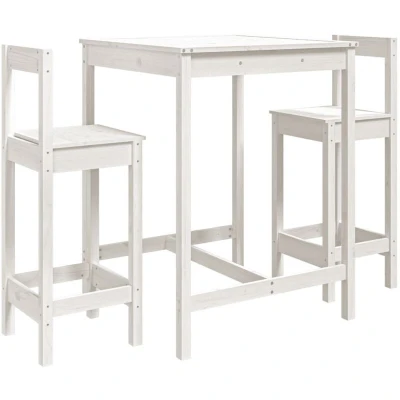 Image of vidaXL 3 Piece Garden Bar Set White Solid Wood Pine