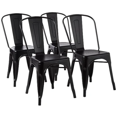 Image of Amazon Basics Metal Dining Chairs Set of 4, 51 L x 43 W 85 H cm, Black