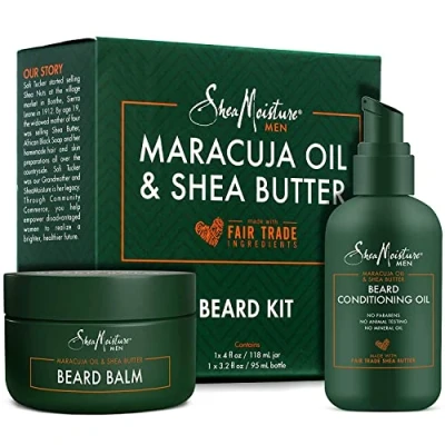 Image of Shea Moisture Beard Oil &amp; Balm Grooming Kit For Men, Organic All natural Maracuja Oils, Conditioning Oil, 3.2 Ounce Balm, 4 Ounce. Moisturize Soften