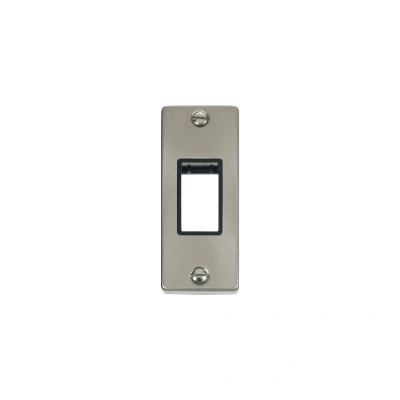 Image of Click Deco 1G MiniGrid Single Aperture Unfurnished Architrave Plate Satin Chrome Black Inserts