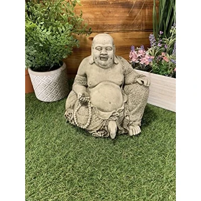 Image of STONE GARDEN LAUGHING BUDDHA SITTING DOWN STATUE ORNAMENT