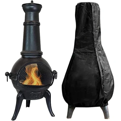 Image of Chiminea Covers Waterproof Large Chimenea Cover Heavy Duty Windproof, Anti Uv Rip Proof 210d Pvc Woven Polyester Outdoor Garden Patio Heater Rain Protector 122cm High