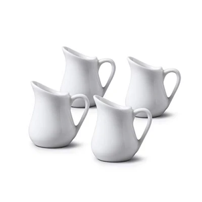 Image of WM Bartleet &amp; Sons 1750 TSET21 Set of 4 Mini Porcelain Traditional Bellied Small Individual Creamer Jug White, 20 milliliters