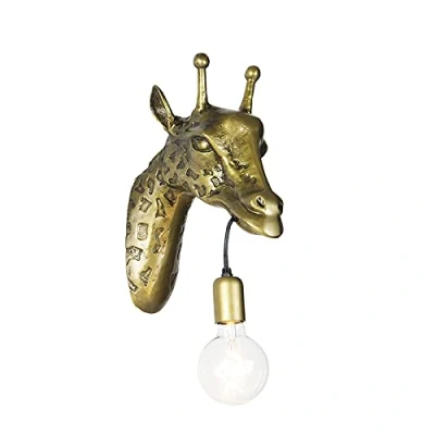 Image of Qazqa Vintage Wall Lamp I Light Brass Giraffe Country Suitable for LED E27 1 Aluminium Living Room Kitchen Bedroom