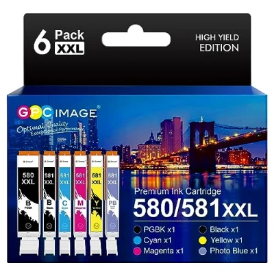 Image of GPC Image 6 Pack PGI 580 CLI 581 XXL Compatible for Canon Ink Cartridges TS8150 TS8250 TS9150 TS8251 TS8151 TS8152 TS8252 TS9155 TR8550 TS6150(PGBK/Black/Cyan/Magenta/Yellow/Photo Blue)