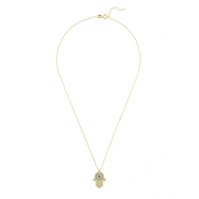 Image of LATELITA Women&#039;s Hamsa Hand Evil Eye Pendant Necklace in 22ct Gold Adjustable Length 40 43cm