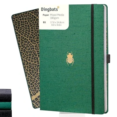 Image of Dingbats* Pro B5 Plain Large Notebook Textile Cover, Thread Bound Journal For Work, Travel Pocket, Elastic Closure, Pen Holder, Bookmark