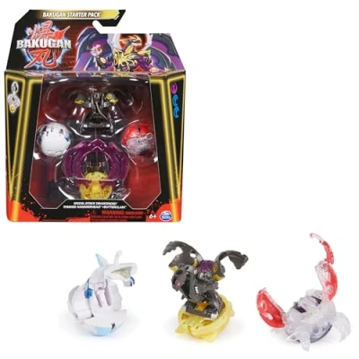 Image of BAKUGAN Starter 3 Pack, Special Attack Dragonoid, Titanium Hammerhead, Butterclaw, Customisable Spinning Action Figures and Trading Cards, Kids’ Toys for Boys Girls 6 up