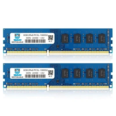 Image of PC3L 10600U DDR3L 1333MHz 16GB Kit (2x8GB) UDIMM RAM CL9 1.35V 240 Pin Non ECC Unbuffered 2RX8 Dual Rank Desktop Memory Modules Blue 8GBx2 10600UL
