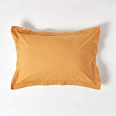 Image of HOMESCAPES Mustard Yellow Pure Egyptian Cotton Oxford Pillowcase Standard Size 200 TC 400 Thread Count Percale Equivalent Pillow Case