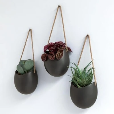 Image of Kazai. Wall Planters Ellie Hanging Ceramic Plant Pots, 3 Pieces, for Succulents and more Decoration Indoors, Balcony Garden Graphite (matte)