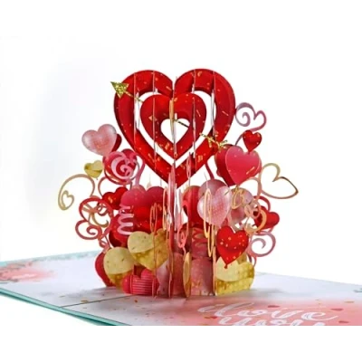 Image of I love you heart balloon basket Pop Up 3D Card. Romantic valentines greeting card for Her,Girlfriend,Wife,Him, Boyfriend,Husband. 15cmx15cm