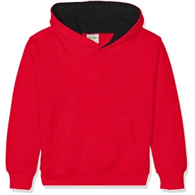 Image of AWDis Boy&#039;s KIDS VARSITY HOODIE Hoodie, Multicoloured (Fire Red/Jet Black), X Large (Manufacturer Size: 12/13 Y)