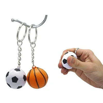 Image of HOVUK 2Pcs Set of Football and Basketball Keyrings for Kids Ages 3+Y, Metal Ball as Party Bag Fillers Sporty Keychains School
