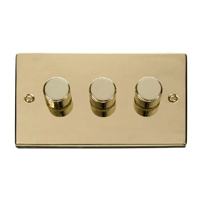 Image of Click Deco 3 Gang 2 Way 100W LED Dimmer Switch Polished Brass
