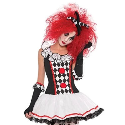 Image of 10 12 Years Teen Girls Evil Clown Harlequin Honey Fancy Dress Costume