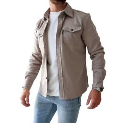 Image of ArknAv Men&#039;s B Button Down Shirt Jacket Casual Stylish Jackets Youth Shirt, apricot, XL