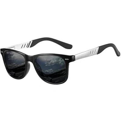 Image of Tolumo Retro Polarized Sunglasses Men Women Al Mg Metal Leg TR90 Ultra Light Frame UV400 For Golf Fishing Driving T575 Black Grey Silver