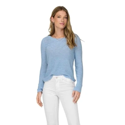 Image of ONLY Women&#039;s Basic Knit Sweater Solid Color Stretch Jumper Long Sleeve Crewneck Top ONLGEENA, Colours:Light Blue, Size:XS