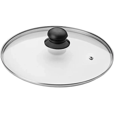 Image of Ibili 970728 Stainless Steel Vented Silver &amp; Black Glass Saucepan Cover Lid 28cm