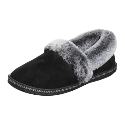 Image of Skechers Women&#039;s Cozy Campfire Team Toasty Low Top Slippers, Black Microfiber Suede Faux Fur Line Blk, 5 UK