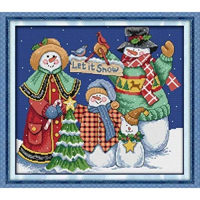Image of Cross Stitch Kits, Christmas Snowman Awesocrafts Easy Patterns Stitching Embroidery Kit Supplies Gifts, Counted (Snowman, Counted)