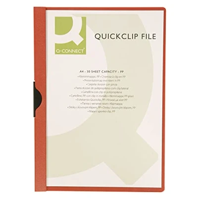 Image of Clip Report File Q CONNECT Metal PP A4 200/350 Micron Red/Document Archiving/Type Hard, with Clip/Material PP/Label N.a. / Colour Red/Format Weight (g/m2)
