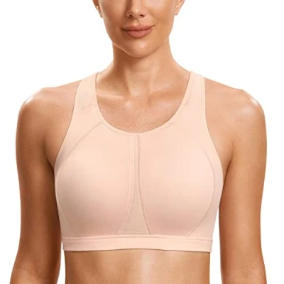 Image of SYROKAN Women&#039;s Sports Bra for Large Breasts High Impact Full Coverage Padded Wireless Running Halter Neck Marshmallow Pink 40B