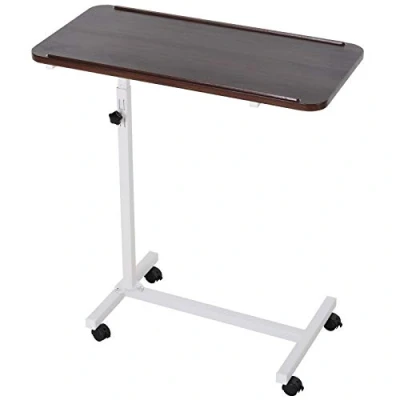 Image of HOMCOM Height Adjustable Overbed Table with Wheels, C Shaped Laptop Desk, Portable Rolling Bedside for Living Room, Bedroom, Brown