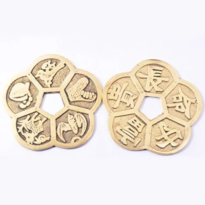 Image of 2pcs Chinese Blossom Brass Coins Feng Shui I ching + GIFT BAG Y 1051