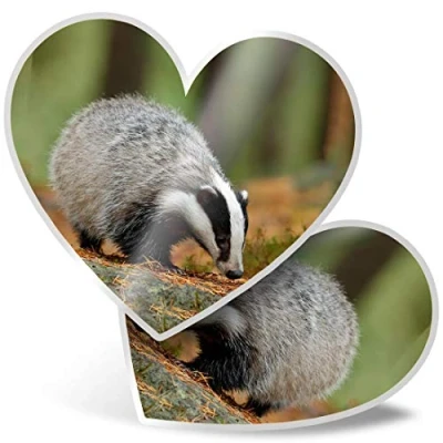 Image of 2 x Heart Stickers 7.5 cm Badger British Wild Animal Fun Decals for Laptops,Tablets,Luggage,Scrap Booking,Fridges, #15811